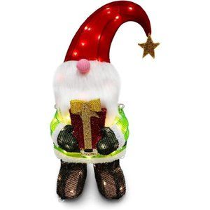 3D Christmas Tinsel Plush Gnome Yard Light 50 Pre-Lit LED Warm White Lights